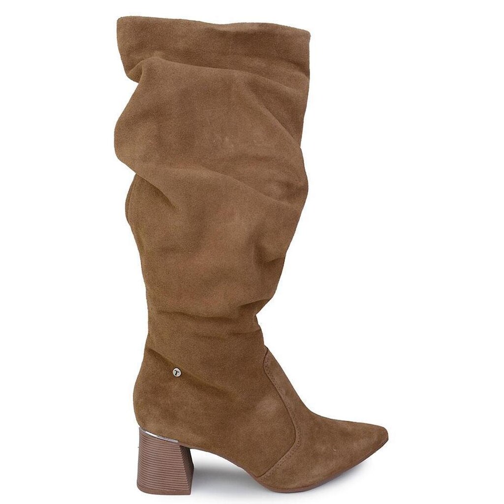 Bota Feminina Tanara Couro Camurça Drapeado Marrom - T9551