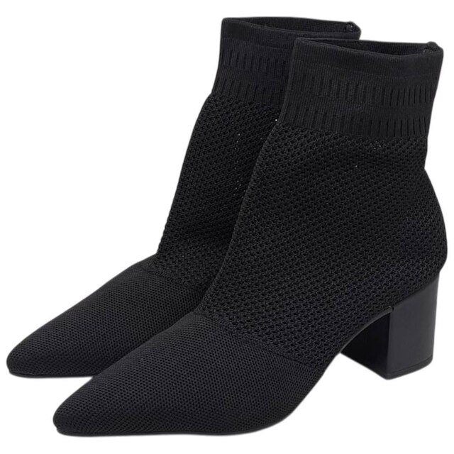 Bota Feminina Tecido Conforto Salto Bloco Elegante Cacci