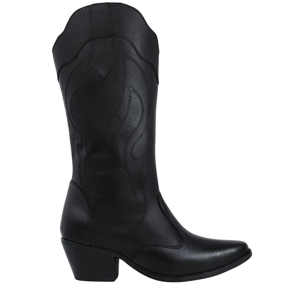 Bota Feminina Texana Country Cano Alto Bico Fino Salto Bloco Western Bordada Moda Boho