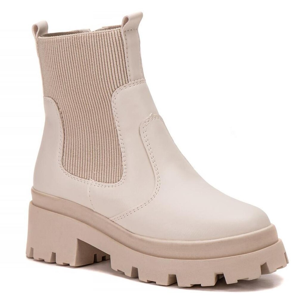 Bota Feminina Tratorada Cano Médio Chelsea Elástico Zíper