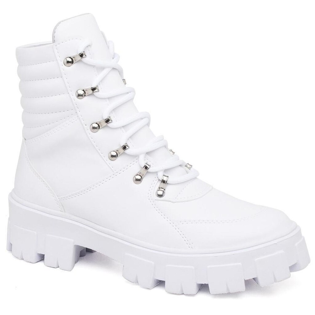 Bota Feminina Tratorada Coturno Cano Médio Almofadada Macia Passador de Metal