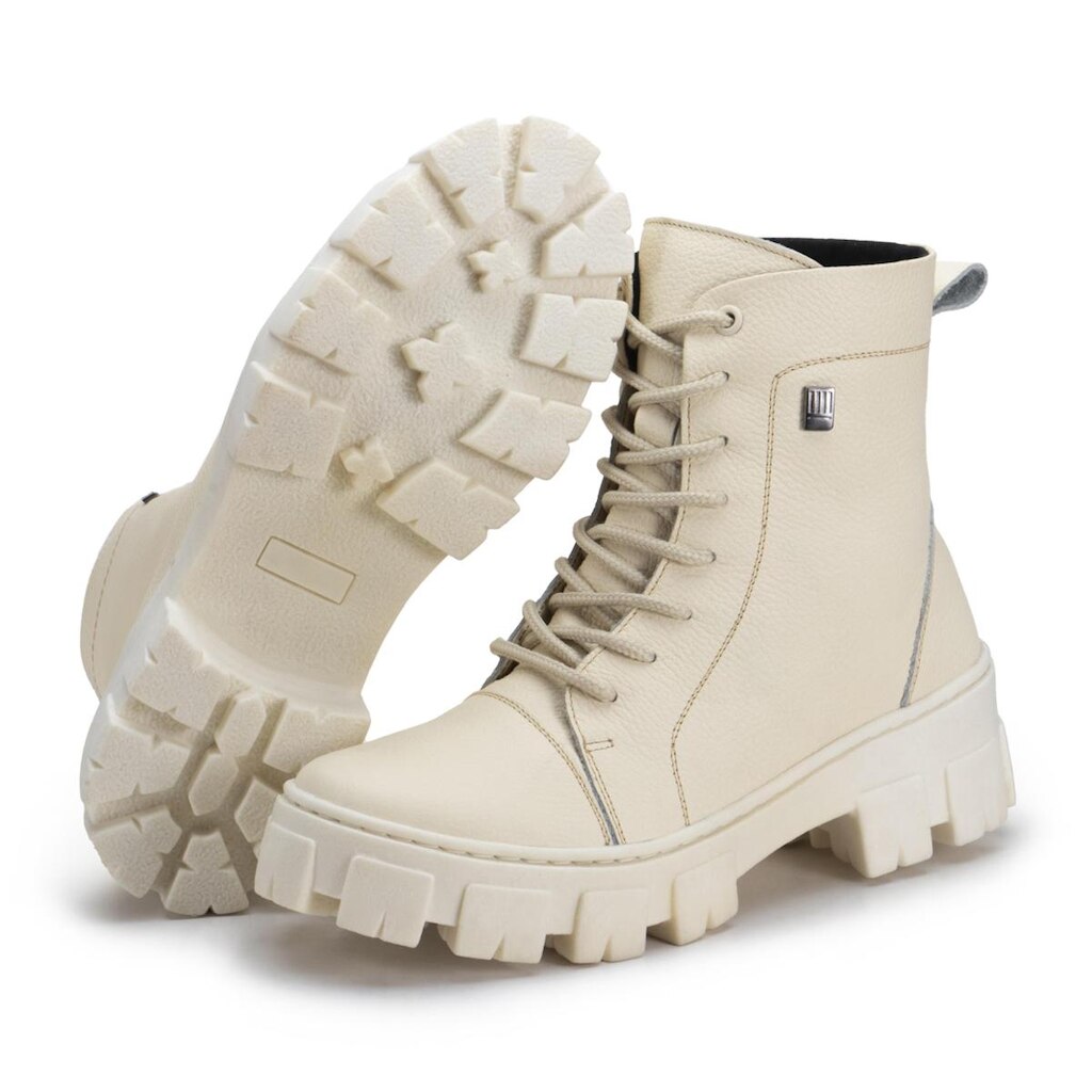 Bota Feminina Tratorada Couro Botinha Coturno Polo Urban