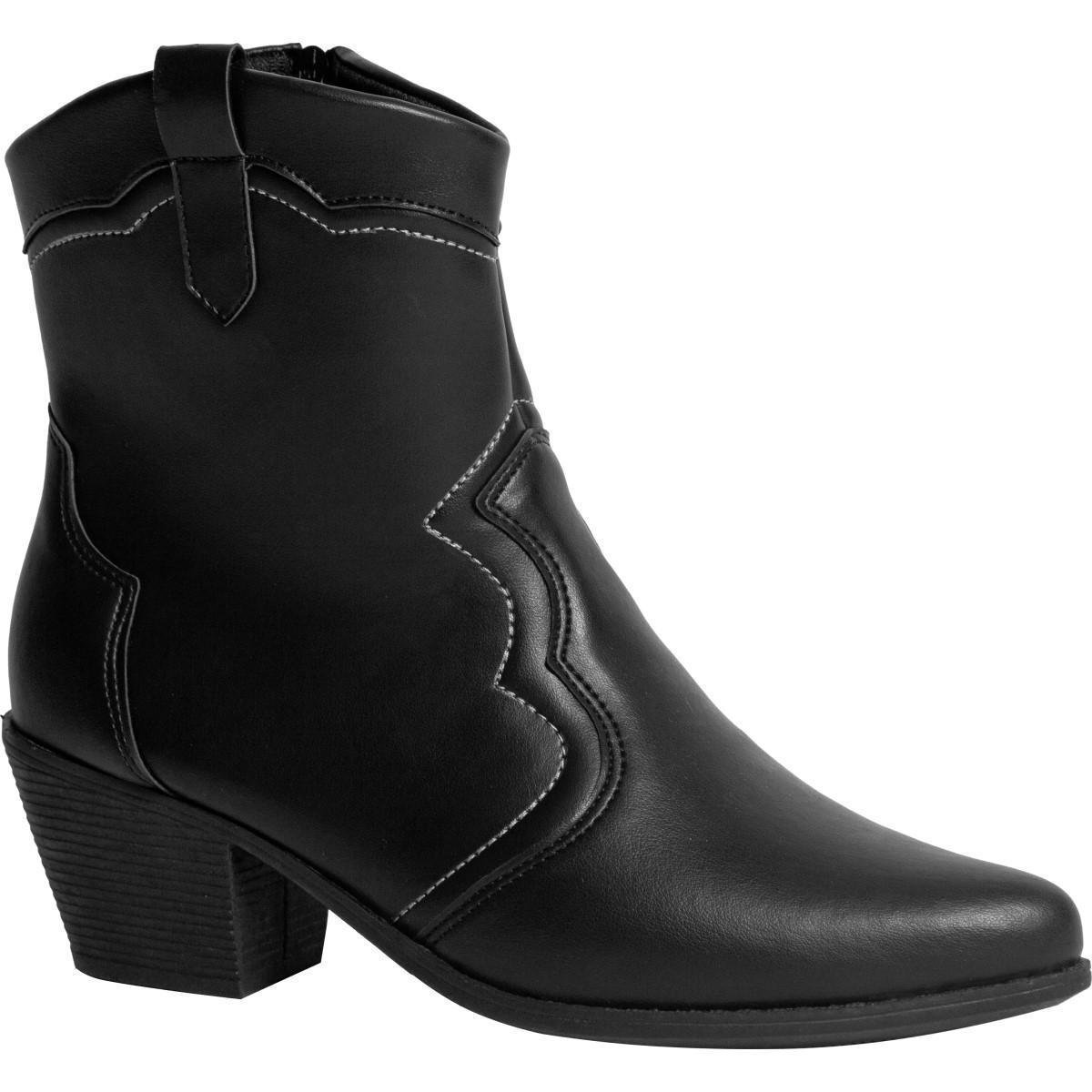 Bota Feminina Western Texana Confortável Country Cano Curto - Preto Menor preço em Bota Feminina Western Texana Confortável Country Cano Curto - Preto