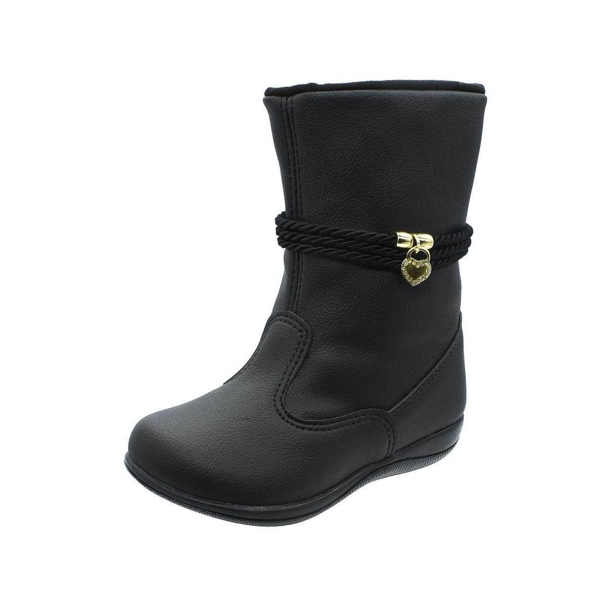 Bota Frio Infantil Feminina Outono Cano Curto Nude Bege - Preto Menor preço em Bota Frio Infantil Feminina Outono Cano Curto Nude Bege - Preto