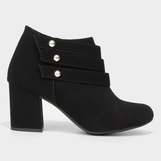 Bota Griffe Multi Tiras Cano Curto Feminina - Preto