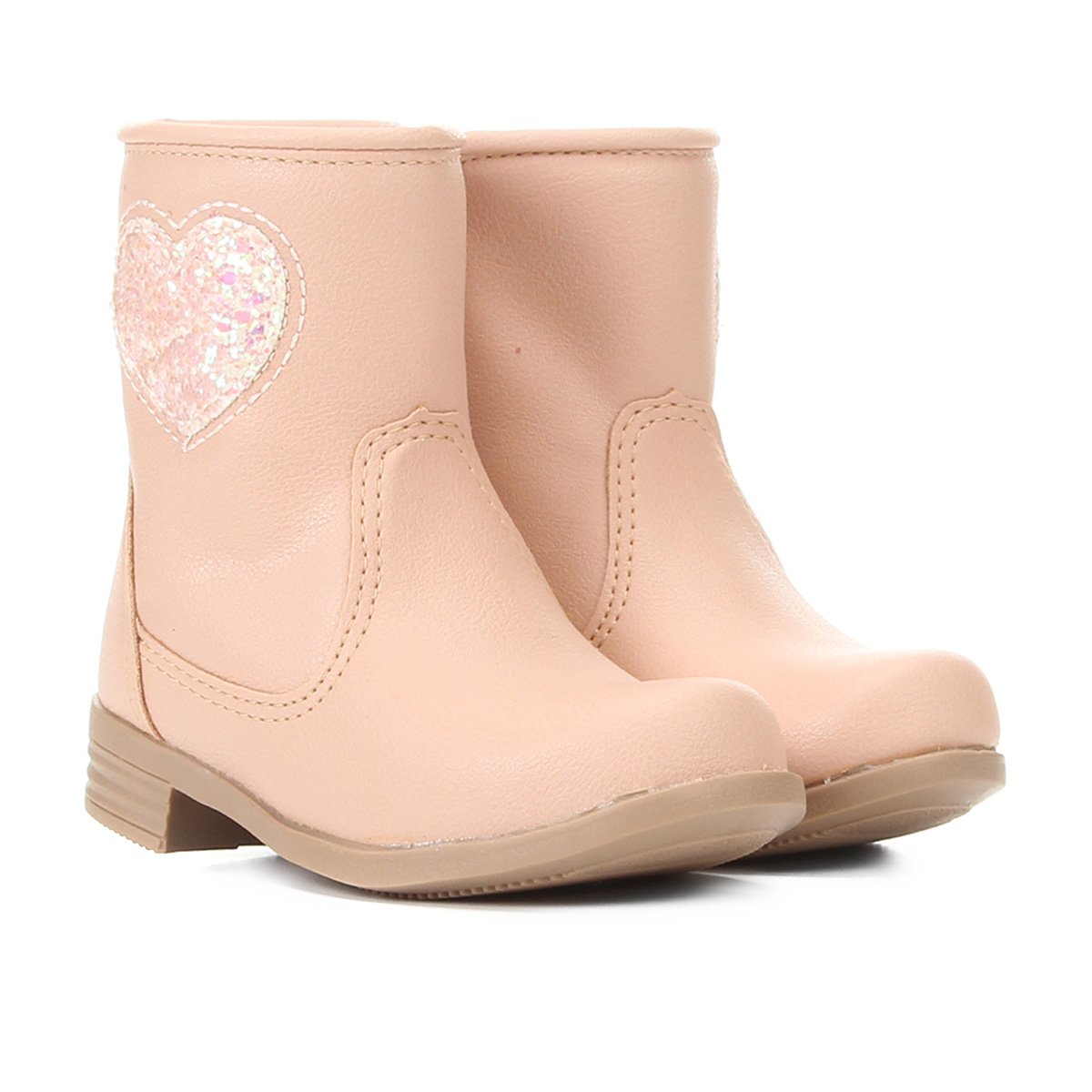Bota Infantil Bella Ninna Cano Baixo Coração Gliter Feminina - Nude Menor preço em Bota Infantil Bella Ninna Cano Baixo Coração Gliter Feminina - Nude