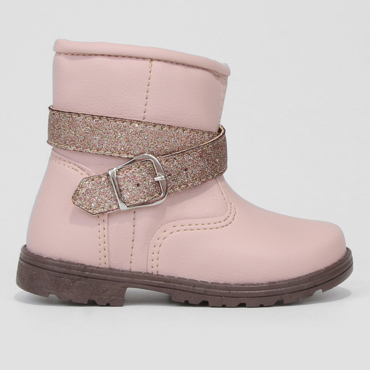 Bota Infantil Cano Curto Kurz Fivela Glitter Feminina - Nude Menor preço em Bota Infantil Cano Curto Kurz Fivela Glitter Feminina - Nude
