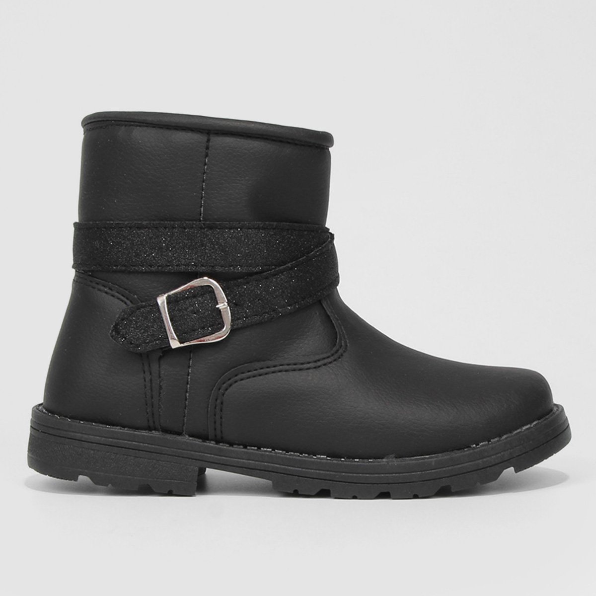 Bota Infantil Cano Curto Kurz Fivela Glitter Feminina - Preto Menor preço em Bota Infantil Cano Curto Kurz Fivela Glitter Feminina - Preto
