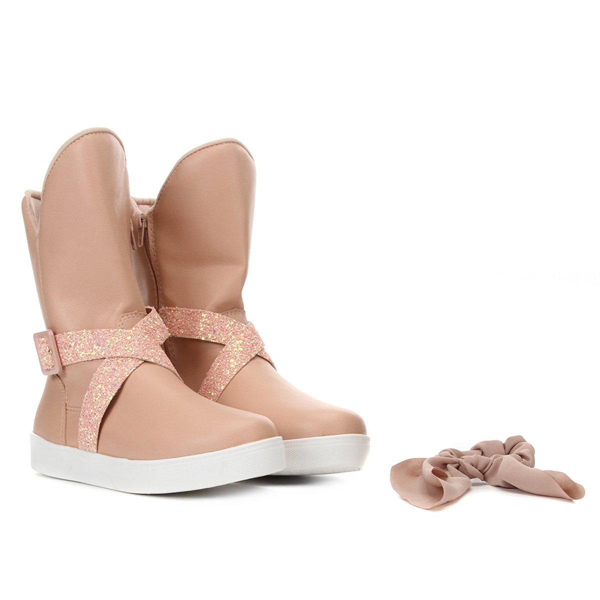 Bota Infantil Cano Médio Tininha Tira Gliter Com Lenço De Cabelo Feminina - Nude é ruim? Bota Infantil Cano Médio Tininha Tira Gliter Com Lenço De Cabelo Feminina - Nude é boa?