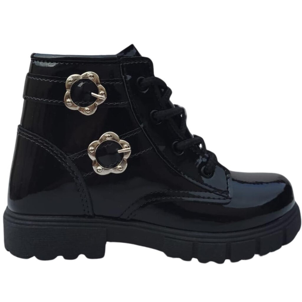 Bota Infantil Feminina Coturno Tratorada Botinha Verniz Rock Glan Brilho Casual Confortável