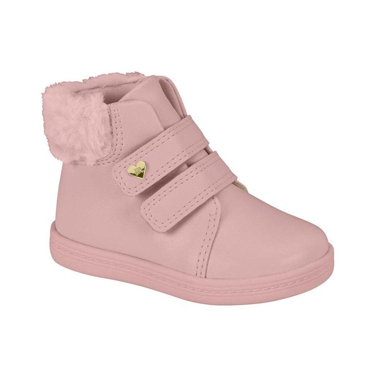 Bota Infantil Feminina Velcro Molekinha Com Pelo Zattini
