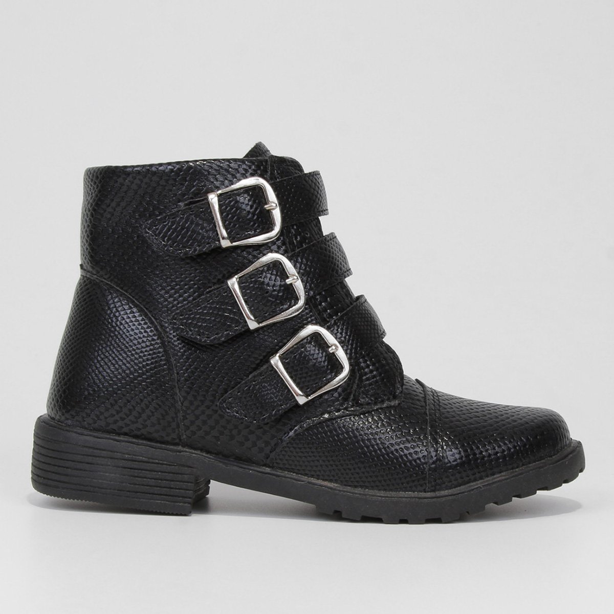 Bota Infantil Kurz Biker Fivelas Menina - Preto Menor preço em Bota Infantil Kurz Biker Fivelas Menina - Preto