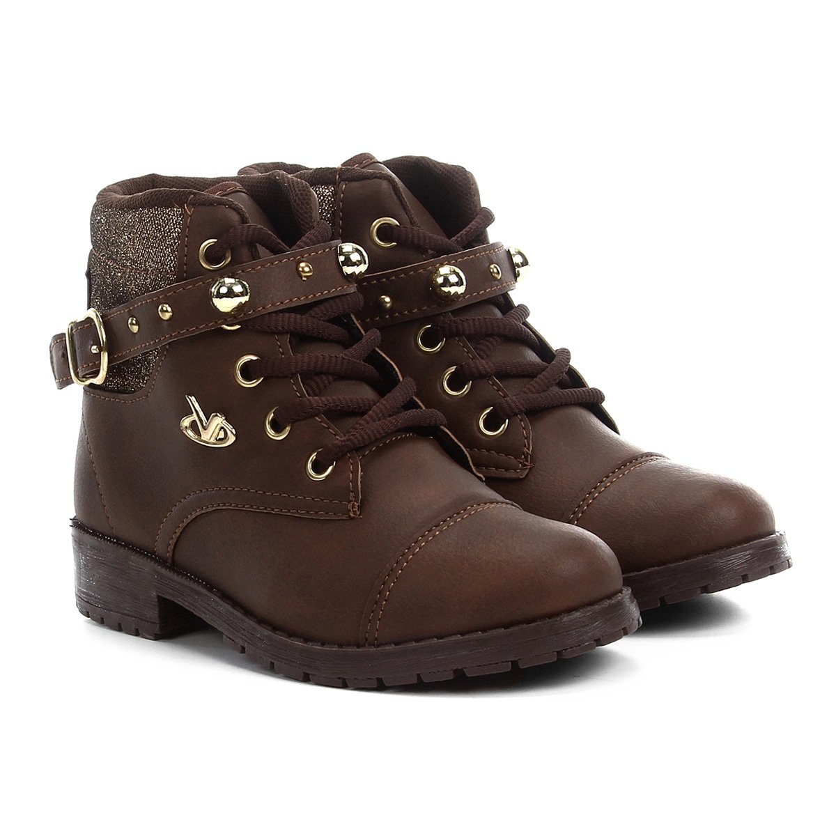 Bota Infantil Via Vip Coturno Gliter Fivela - Marrom Escuro Menor preço em Bota Infantil Via Vip Coturno Gliter Fivela - Marrom Escuro