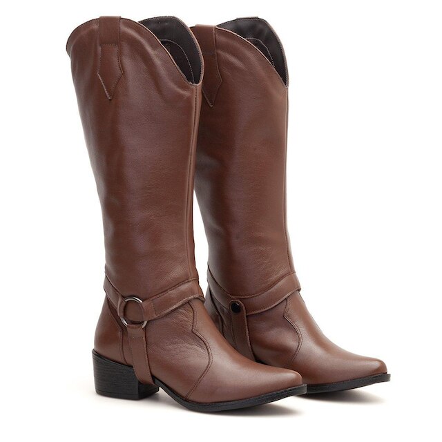Bota Iris Texana 2 Em 1 Cano Alto E Baixo Couro Chocolate