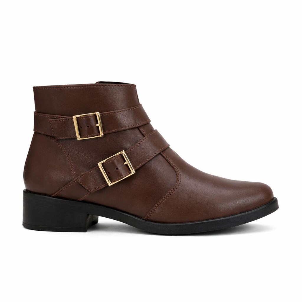 Bota Leruchel Cano Baixo Detalhe Fivela Couro Marrom