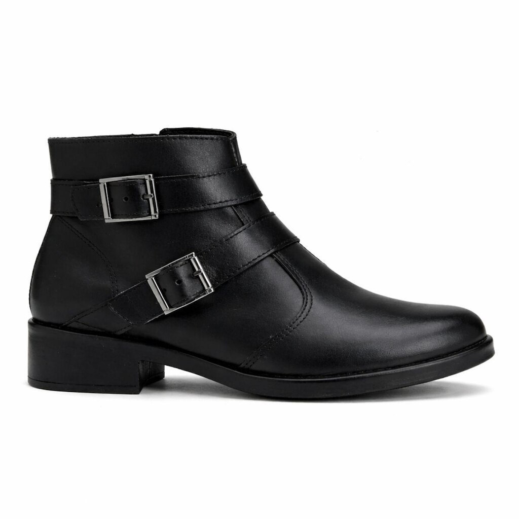 Bota Leruchel Cano Baixo Detalhe Fivela Couro Preta