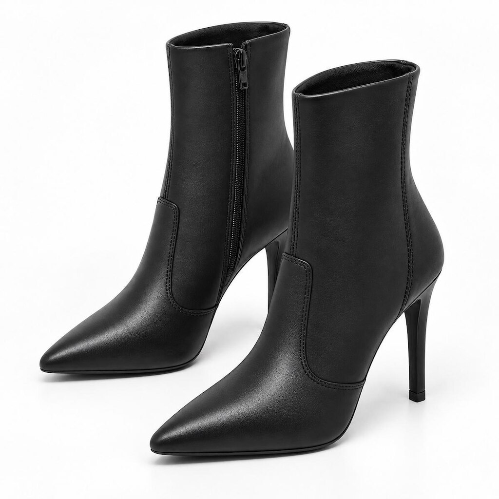 Bota Lisa Cano Médio Bico Fino Salto Alto Com Zíper Lateral