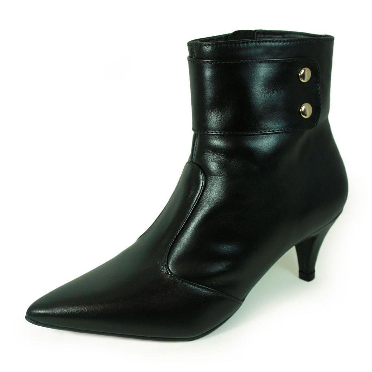 Bota Luiza Sobreira Cano Curto Bico Fino Couro Feminina - Preto Menor preço em Bota Luiza Sobreira Cano Curto Bico Fino Couro Feminina - Preto