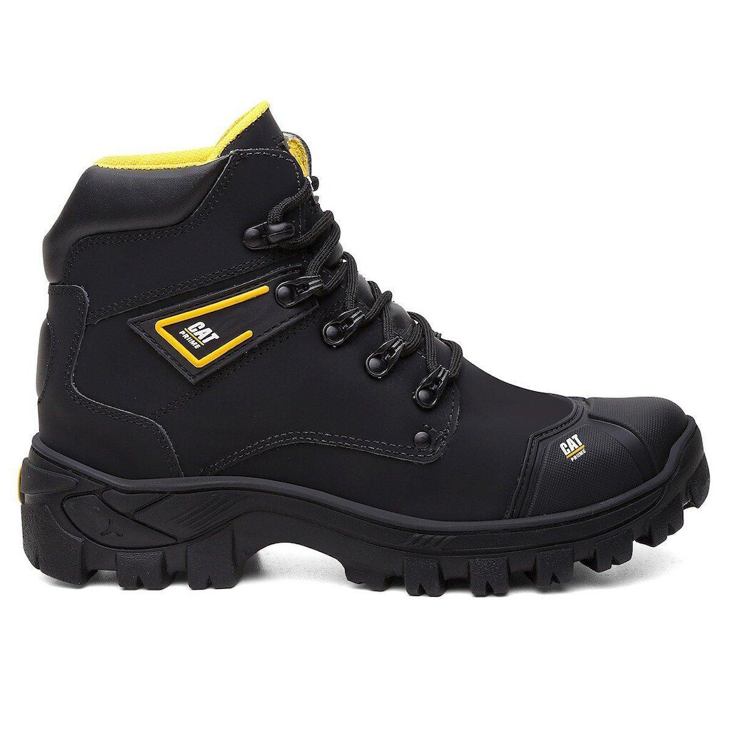 Bota Masculina Adventure Coturno De Couro Com Ca Preto Amarelo