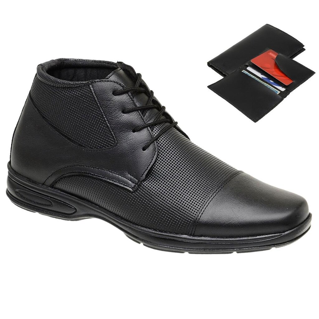 Bota Masculina Botina Coturno Cano Baixo em Couro + Carteira