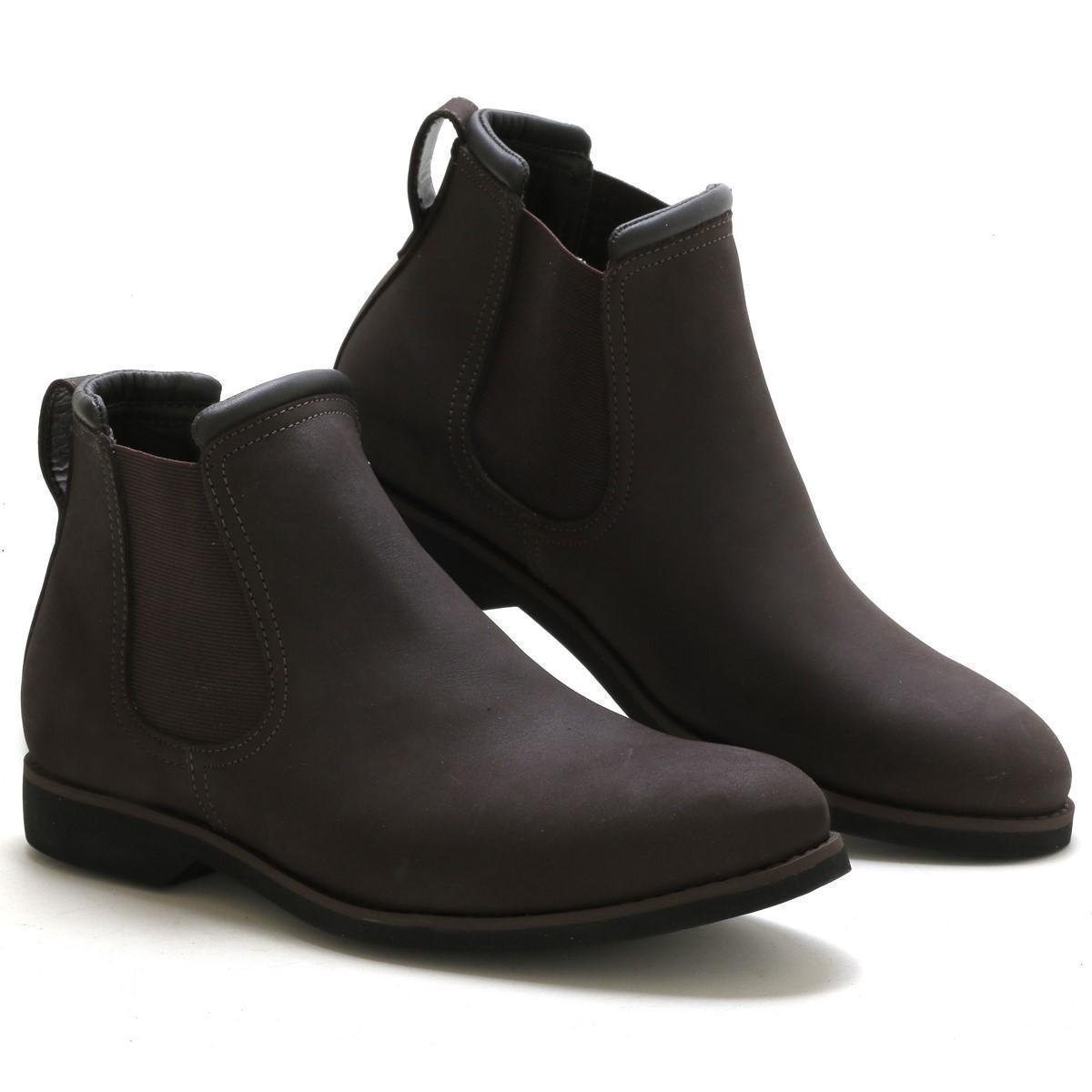 Bota Masculina Cano Curto Couro Chelsea Confortável Elástico Menor preço em Bota Masculina Cano Curto Couro Chelsea Confortável Elástico