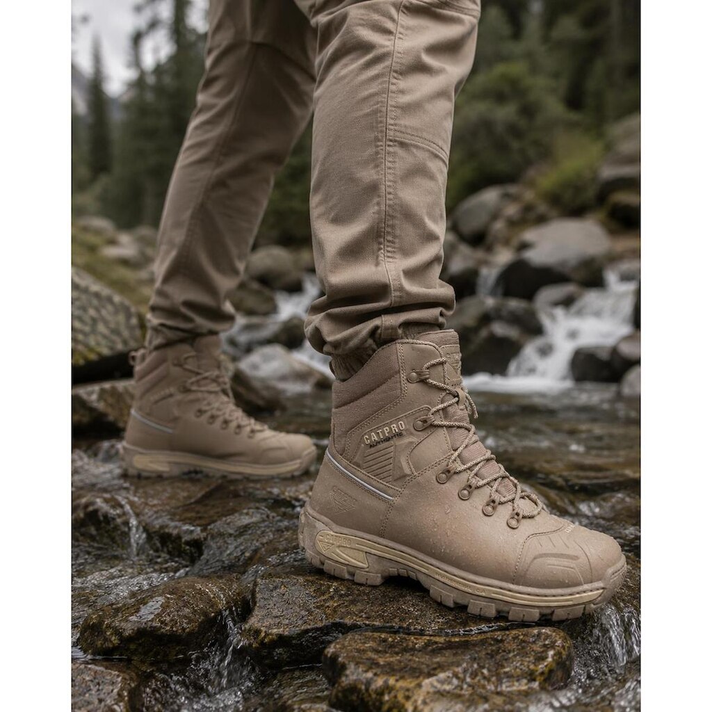 Bota Masculina CATPRO Combat Couro Nobre Legitimo Cano Alto Segurança Trabalho Casual EPI Resistente