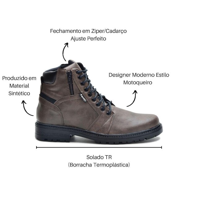 Bota Masculina Com Zíper Lateral Confortável Resistente Motoqueiro Trilha Trabalho Dia a Dia