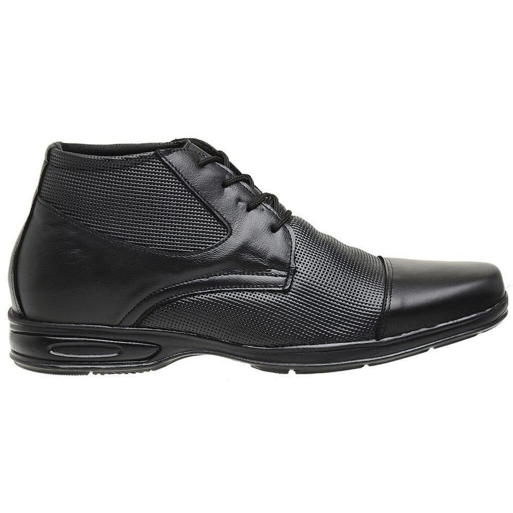 Bota Masculina Conforto Couro Casual Cadarço Preta