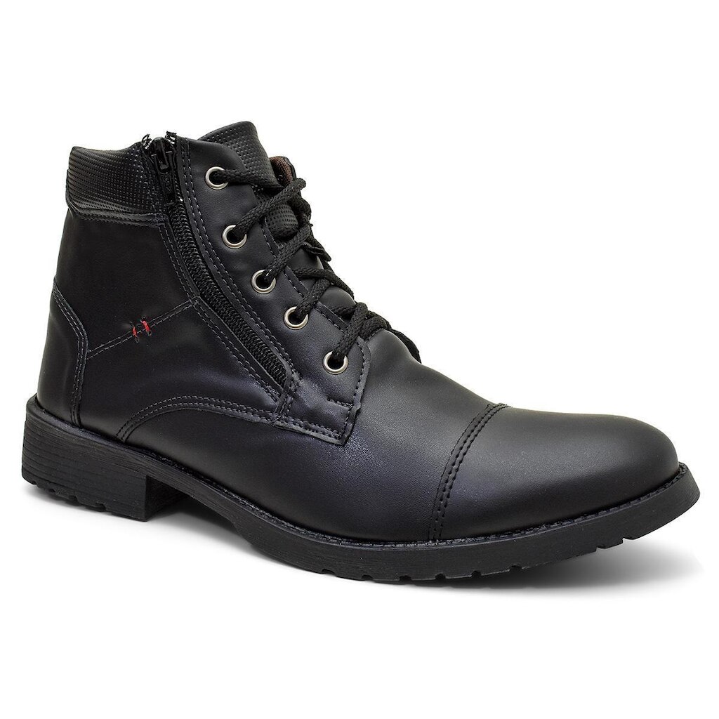 Bota Masculina Coturno Casual Couro Sintético Zíper Lateral Antiderrapante Confortável