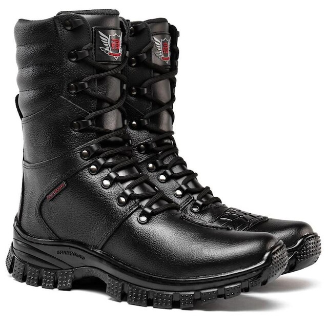 Bota Masculina Couro Cano Médio Cadarço Zíper Tratorada Conforto