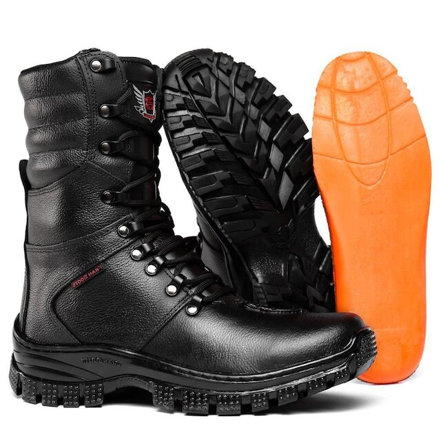 Bota Masculina Couro Cano Médio Cadarço Zíper Tratorada Conforto