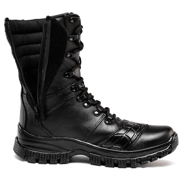 Bota Masculina Couro Cano Médio Cadarço Zíper Tratorada Conforto