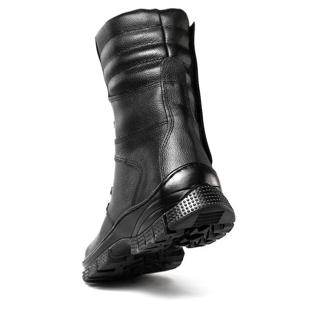 Bota Masculina Couro Cano Médio Cadarço Zíper Tratorada Conforto