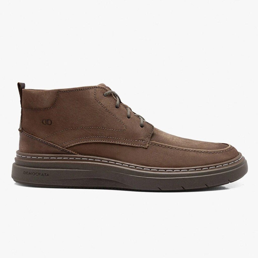 Bota Masculina Couro Conforto Grid Democcrata - Marrom