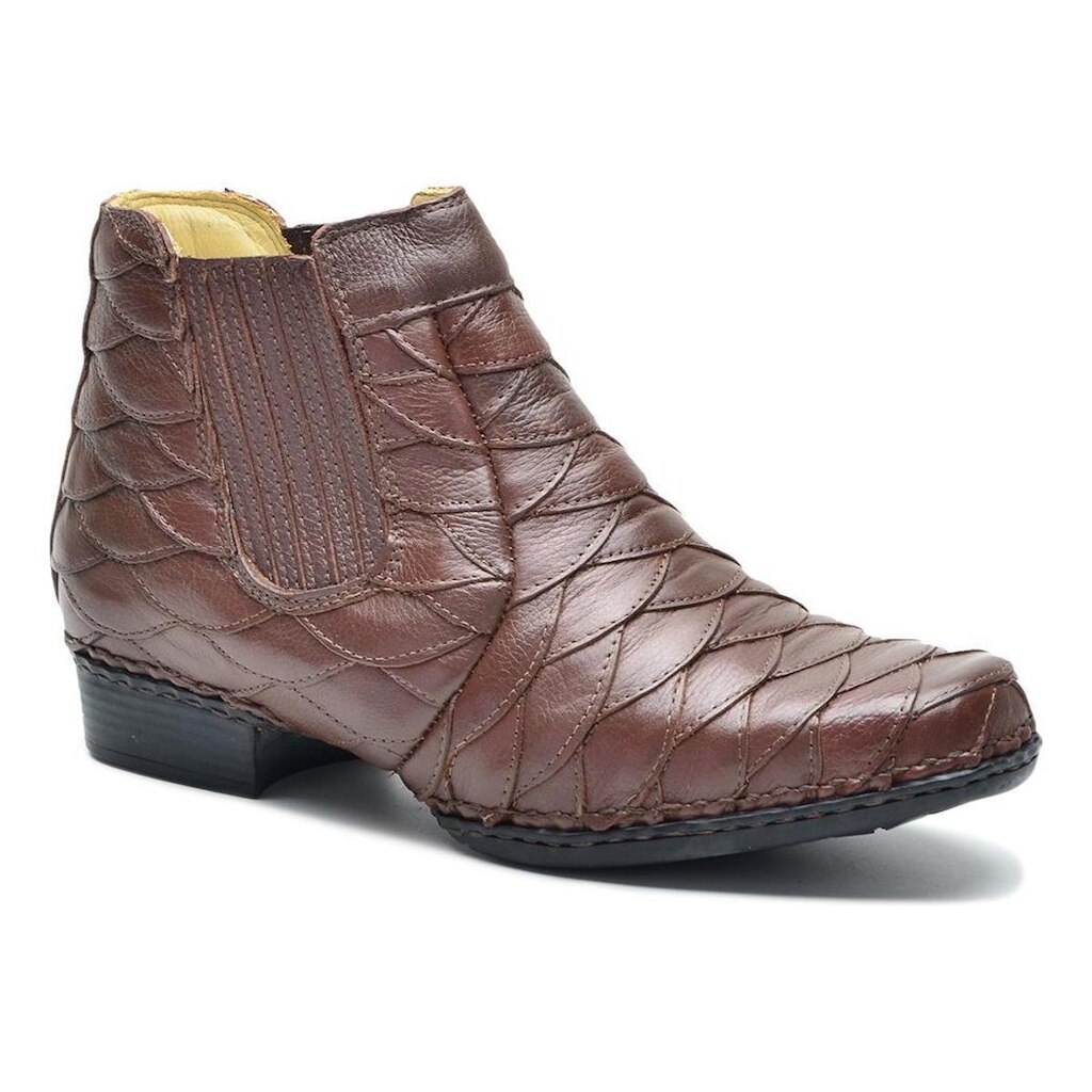 Bota Masculina Couro Escamado Cano Curto Conforto Palmilha Gel Solado Costurado