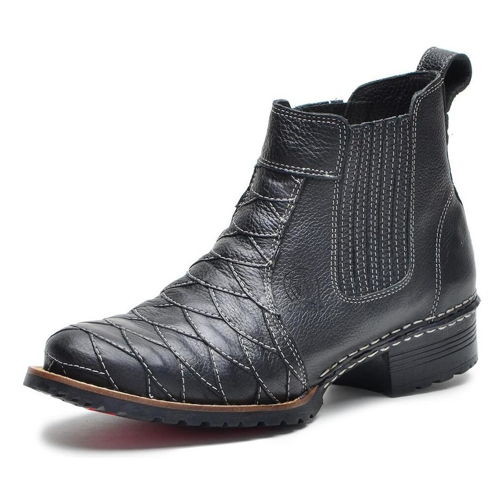 Bota Masculina Couro Escamado Cano Curto Estilo Texano Solado Borracha Costurado