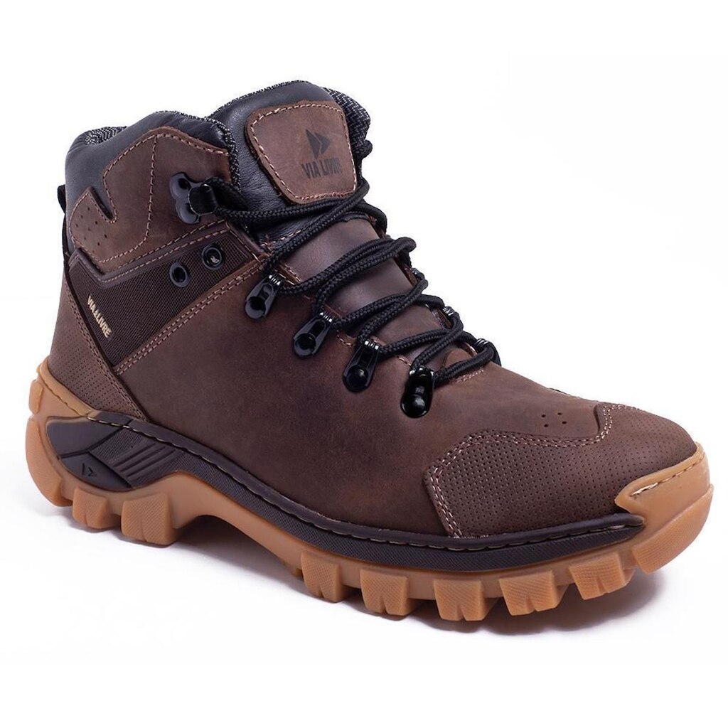 Bota Masculina Em Couro Legítimo Cano Curto Com Palmilha Anatômica Para Caminhada e Aventura