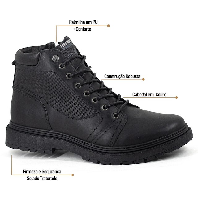 Bota Masculina Freeway Casual Jack05 Couro Legítimo Cano Médio Resistente JACK05