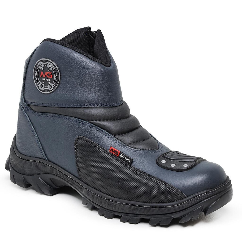 Bota Masculina Motociclista Shadow MG Brasil em Couro Legítimo Azul