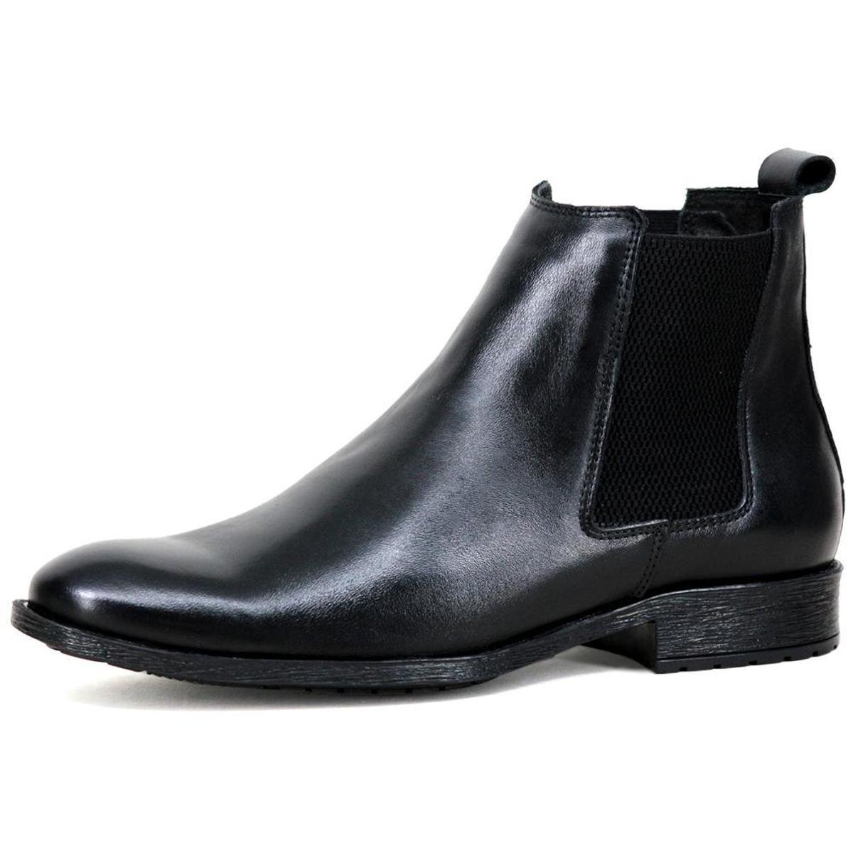 Bota masculino em couro lizo botina casual chelsea - Preto Menor preço em Bota masculino em couro lizo botina casual chelsea - Preto