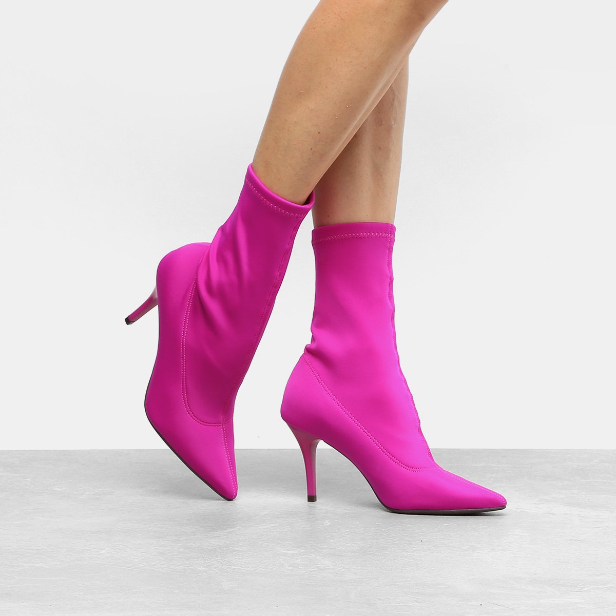 Bota Meia Cano Médio Zatz Strech Salto Fino Feminina - Pink | Zattini