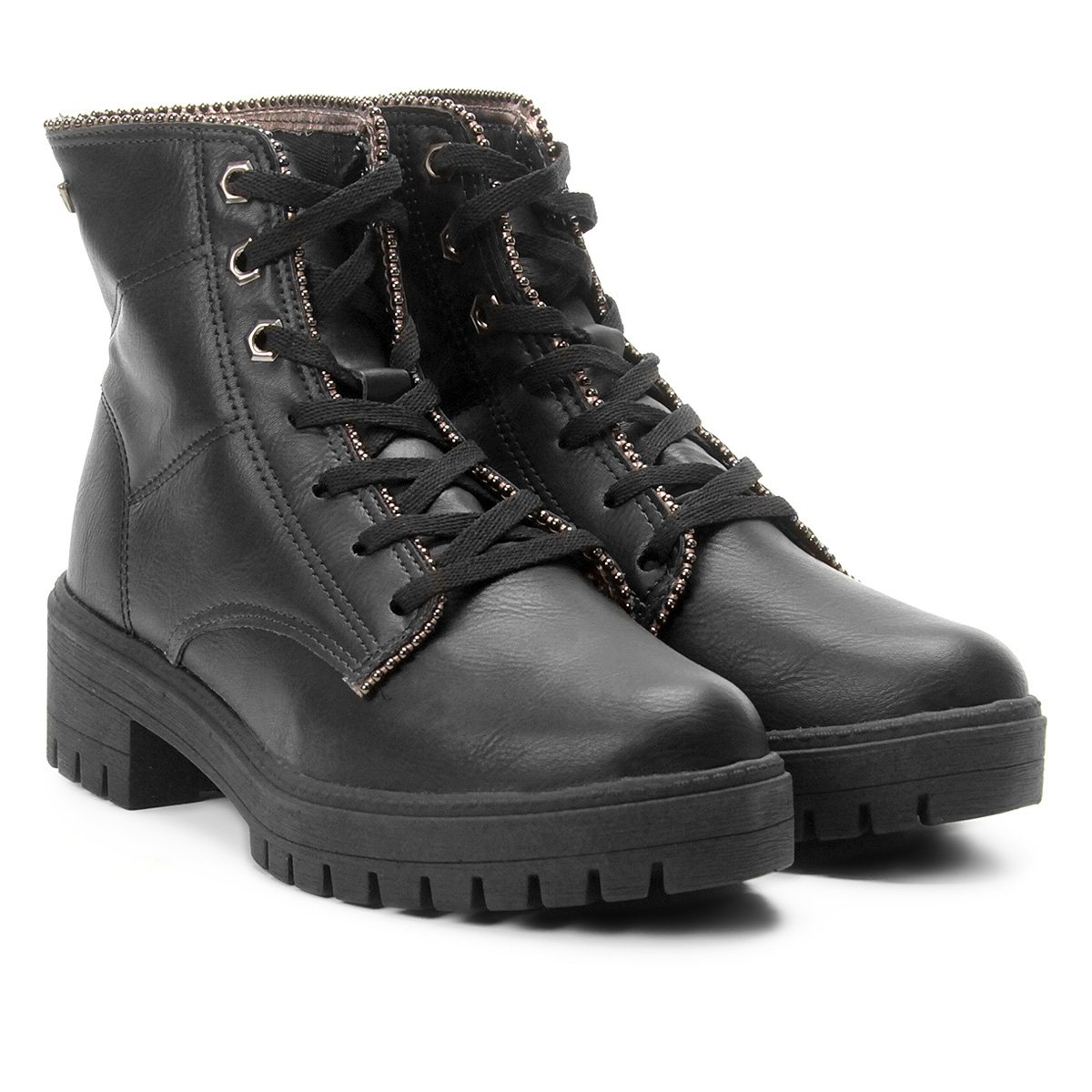 Bota Mississipi Coturno Aplique Feminina - Preto Menor preço em Bota Mississipi Coturno Aplique Feminina - Preto