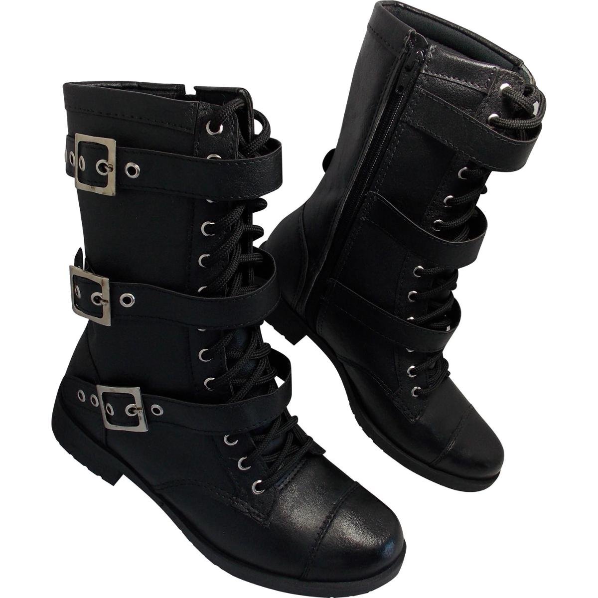 Bota Moda Pé Coturno Punk Rock Fivelas Feminina Menor preço em Bota Moda Pé Coturno Punk Rock Fivelas Feminina