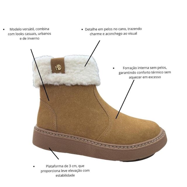 Bota Modare 7088.102 Pelo Cano Curto Plataforma 3cm Conforto