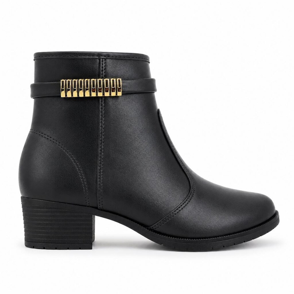 Bota Moleca Feminina Salto Baixo Elegante Detalhe Dourada