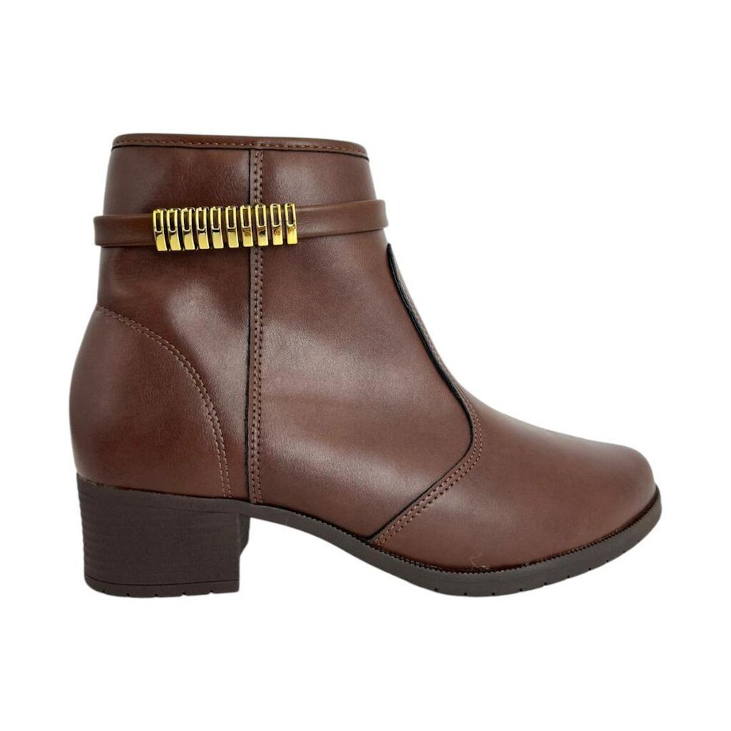 Bota Moleca Feminina Salto Baixo Elegante Detalhe Dourada