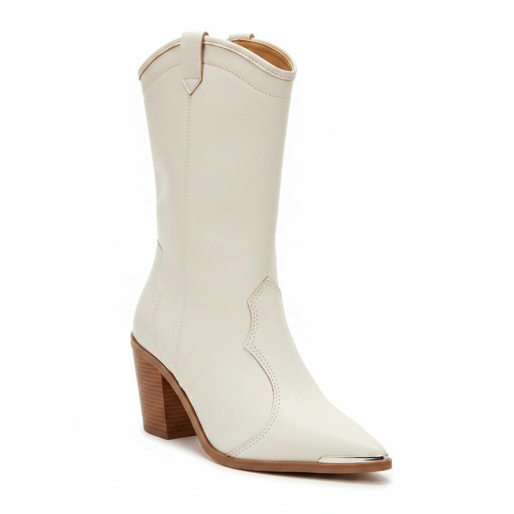 Bota Moleca Off White Bico Fino Feminino Zíper Lateral