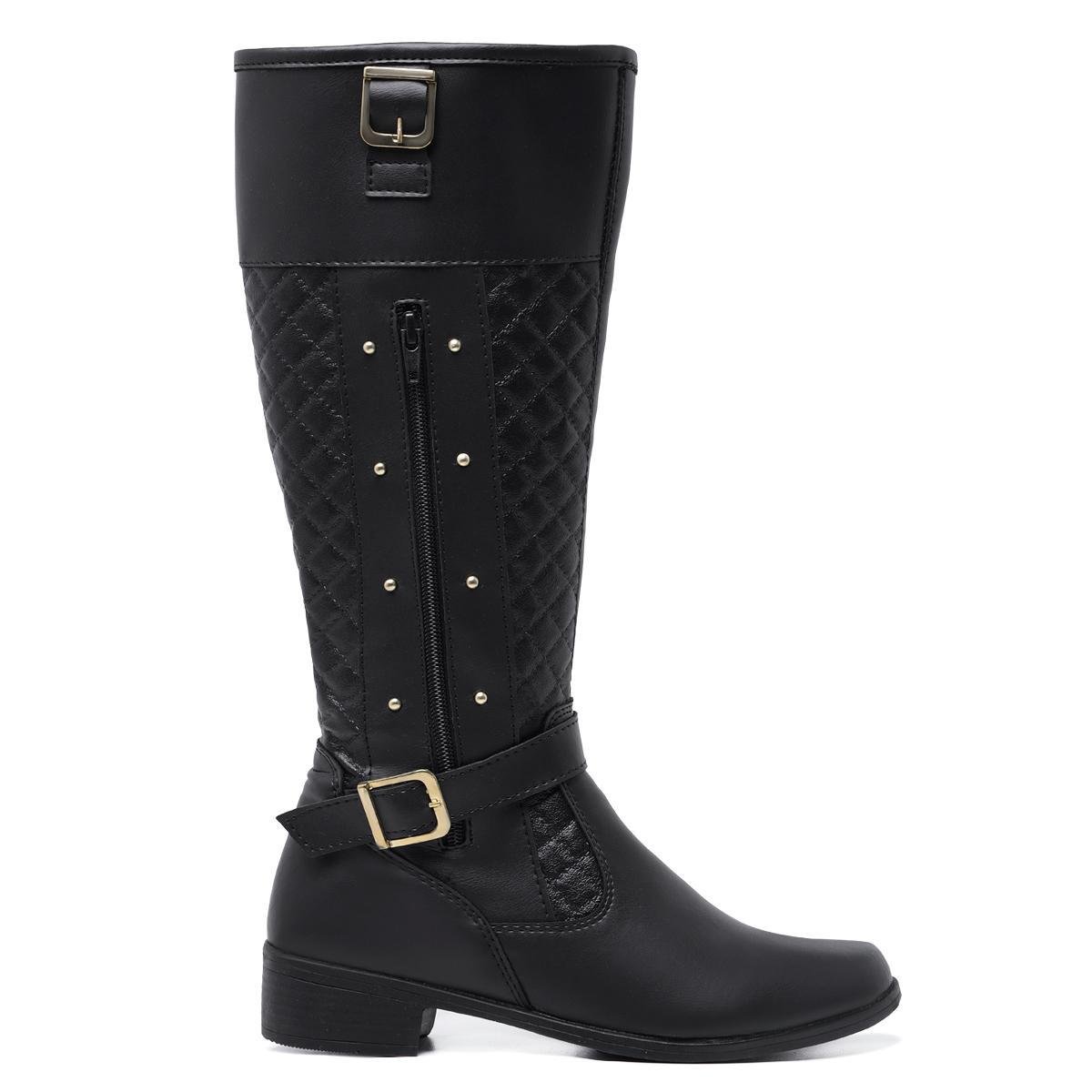 Bota Montaria 11079 Salto Baixo Textura Conforto Feminina - Preto Menor preço em Bota Montaria 11079 Salto Baixo Textura Conforto Feminina - Preto