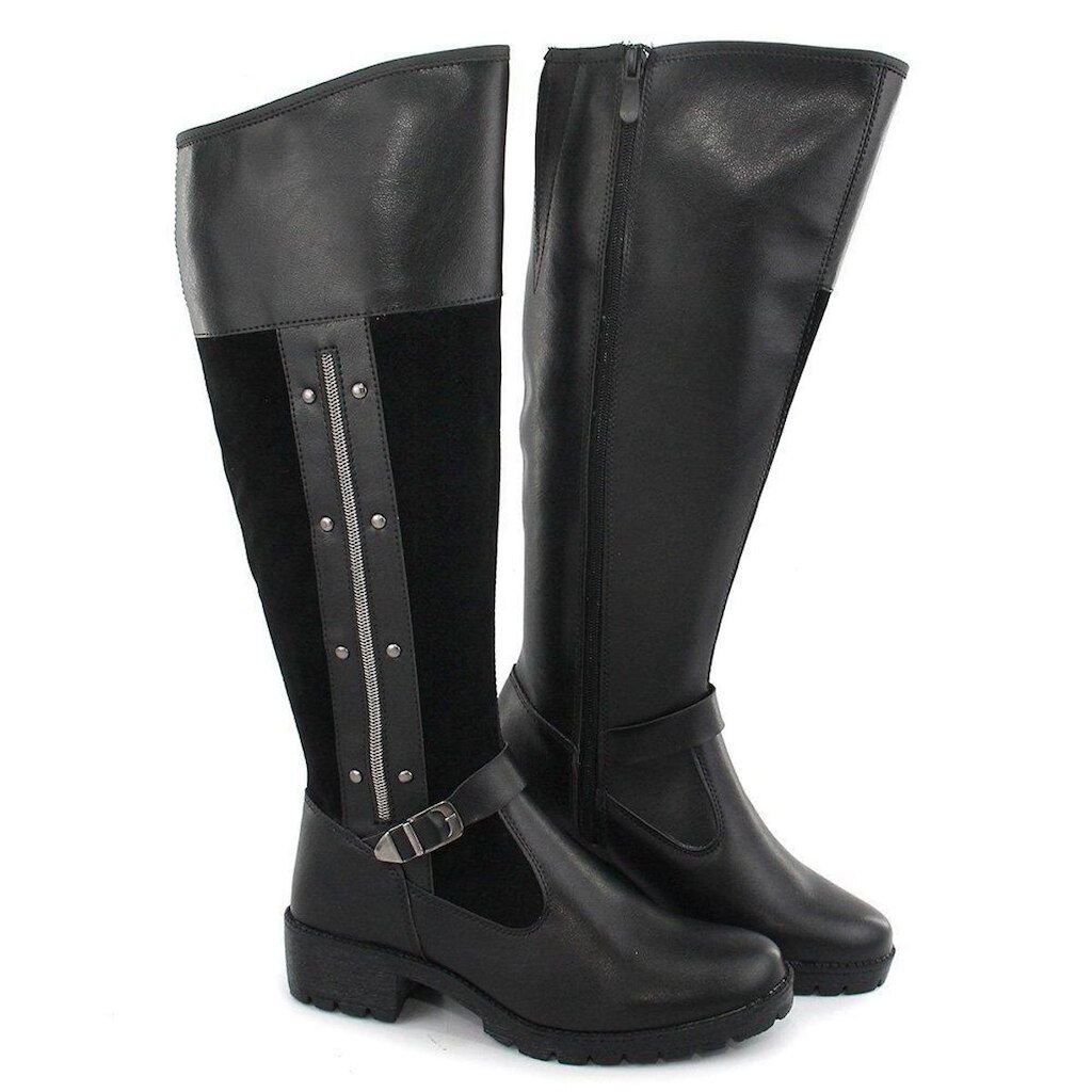 Bota Montaria Casual Feminina Preto Ziper Tratorada Conforto Macia - Br2