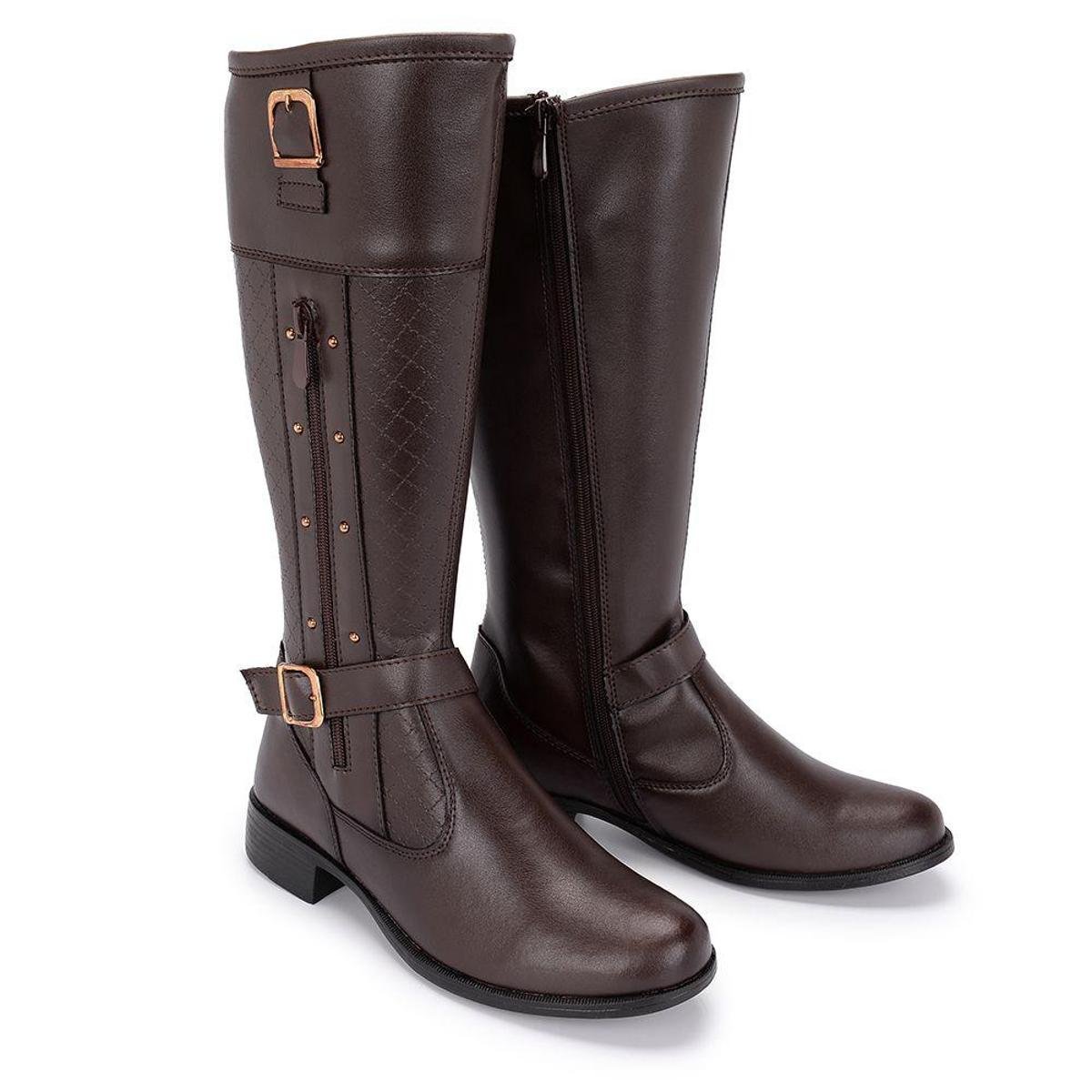 Bota Montaria De Cano Alto Fivelas 11079 Schiareli Feminina - Cafe Menor preço em Bota Montaria De Cano Alto Fivelas 11079 Schiareli Feminina - Cafe